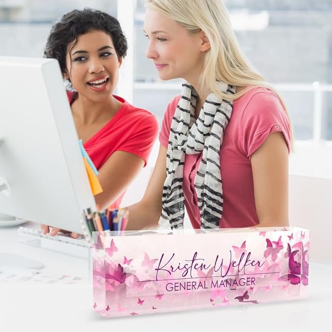 Desk Name Plate Personalized Name Plate for Desk, Office Desk Decor, 3D Style Personalized Plaque Name Plates for Desks Custom Appreciation Gifts for Boss Lady Employee Coworkers (Pastel Butterfly)