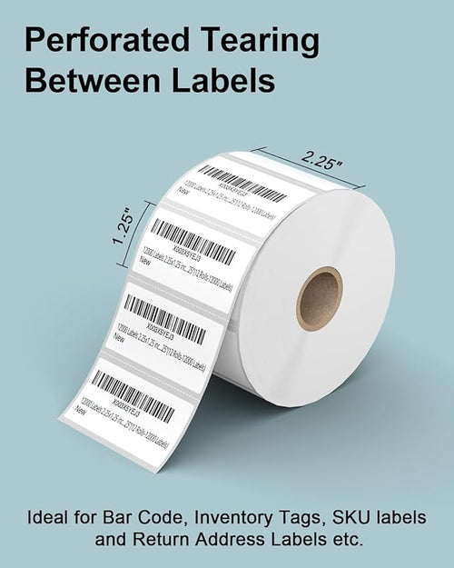 2.25" x 1.25" 3-Proof White Direct Thermal Labels for Zebra ZD410 ZD411 LP2824 ZD421 ZD420 GK420D, 12 Rolls 12000 Pcs 2-1/4x1-1/4 Barcode Return Address Labels Used with Rollo MUNBYN