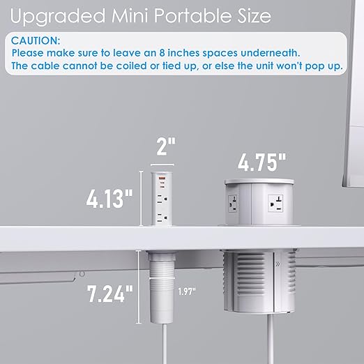 ANNQUAN 2 inch Pop Up Outlet for Countertop with 20W USB Ports,2 Outlets Tamper Resistant,Splashproof Pop Up Socket,Desk Power Grommet for Home Office Kitchen 3FT Cord (ETL Listed)