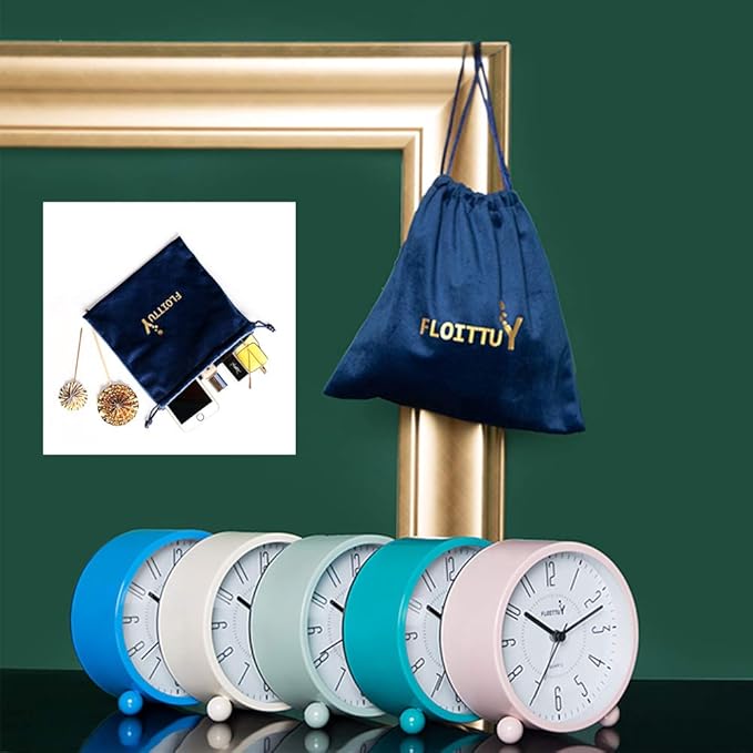 Super Silent Metal Alarm Clock,Beep Wake Round Alarm Clock with Night Light,Battery Operated,Easy Set,Simple & Retro for Desk, Bedroom and Home Decoration(Lake Blue)