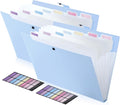 2 Pack Expanding File Folder Organizer with 8 Pockets, Accordion File Organizer for Documents, A4/Letter Size Paper File Folder Organizer with Labels, Portable Folders for School Office Supplies, Blue