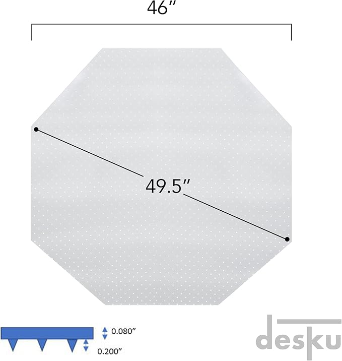 DESKU - Octagon Gaming Chair Mat, Computer and Office Chair Mat for Carpet, Clear, 46 Inches x 49.5 Inches, Made in The USA