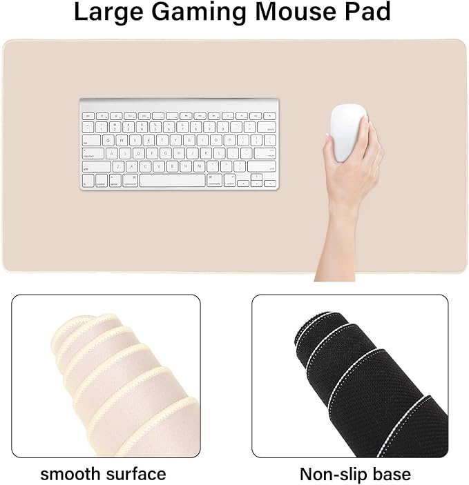 MOSISO Keyboard Mouse Pad Set, Large Gaming Mouse Pad&Rectangular Keyboard Wrist Rest&Mousepad with Wrist Rest&Coaster, Ergonomic Non-Slip&Easy Typing Pad with Curved Silicone Lining, Apricot