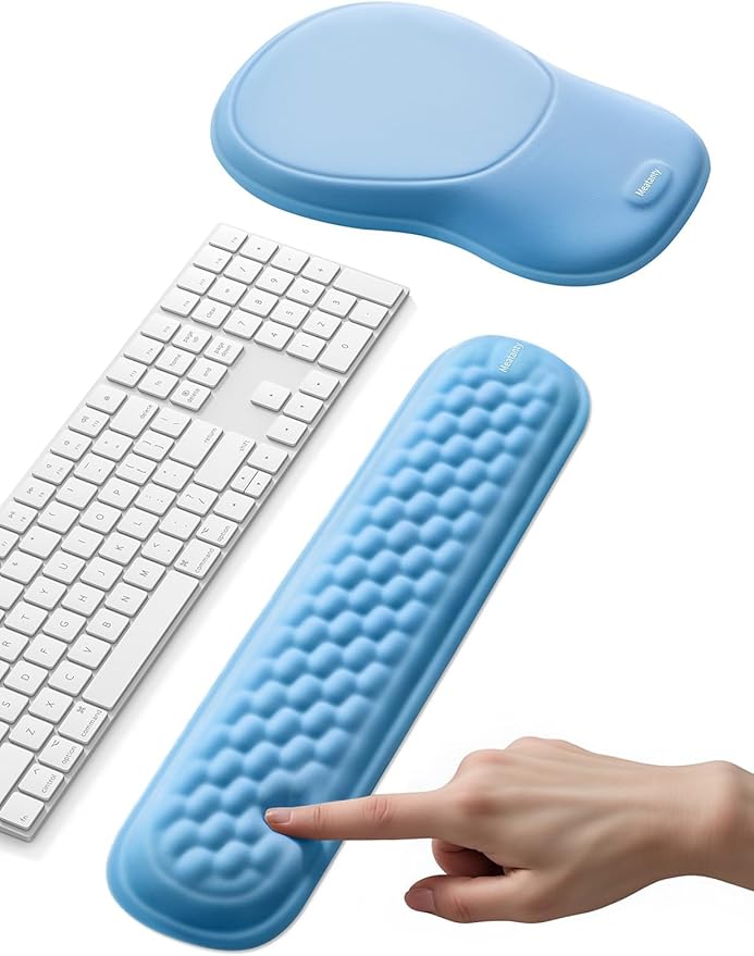 Meatanty Keyboard and Mouse Pad Wrist Rest Set, Ergonomic Wrist Pad Support, Computer Hand Palm Rest Combo, Memory Foam Typing Desk Accessories Carpal Tunnel Cushion, Laptop Office Home School-Blue
