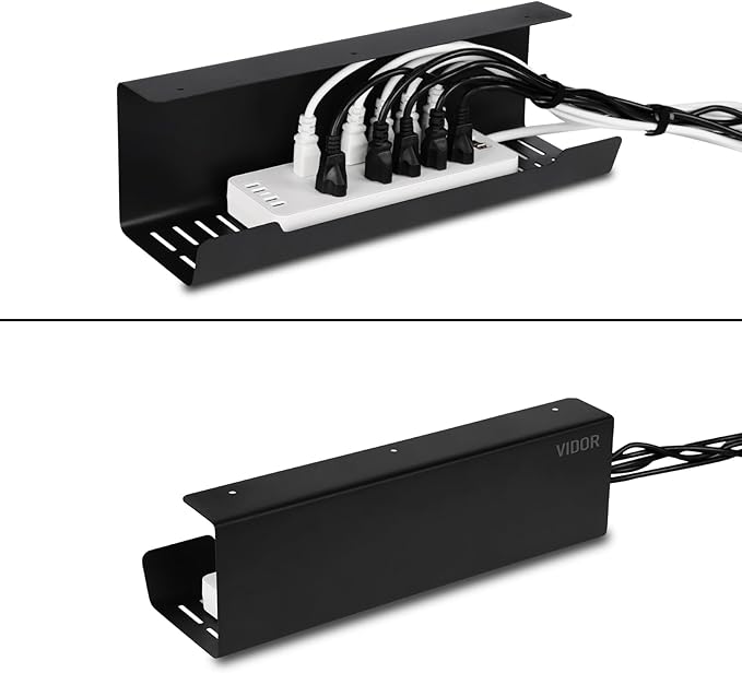 VIDOR Under Desk Cable Management Tray 2-Pack, 17" Cord Organizer, No Drill Alloy Steel, Perfect for Standing Desk and Office Home Wire Management