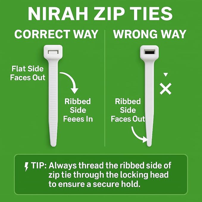 Large Zip Ties 16 inch Clear White Heavy Duty Cable Ties, 120 lbs Tensile Strength. UV resistant, Self-locking Wire Ties for Professionals, Office, Home, Garden, and Cable Management by Nirah