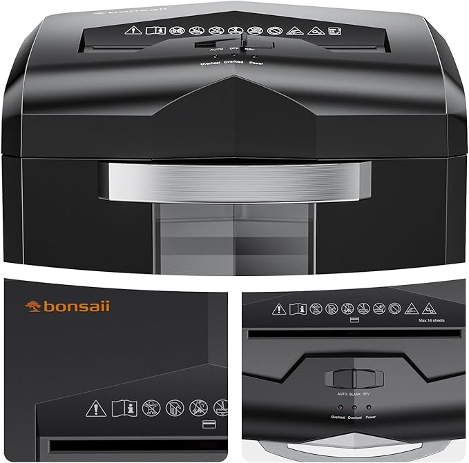 Bonsaii Heavy Duty 18-Sheet Cross-Cut Paper Shredder 60-Minute Runtime 6-Gallon Basket with Casters for Office Use Shreds Credit Cards and Staples