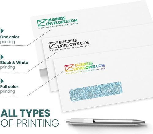 2500 pack #10 Window Custom Printed Business Envelopes - Self Seal Envelopes, Flip and Stick Closure, Text and Logo Customization, Security Tinted, White 24lb Paper - 4 1/8 x 9 1/2 Inches