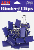 JAM PAPER Colorful Binder Clips - Medium - 1 1/4 Inch (32 mm) - Purple Binderclips - 15/Pack