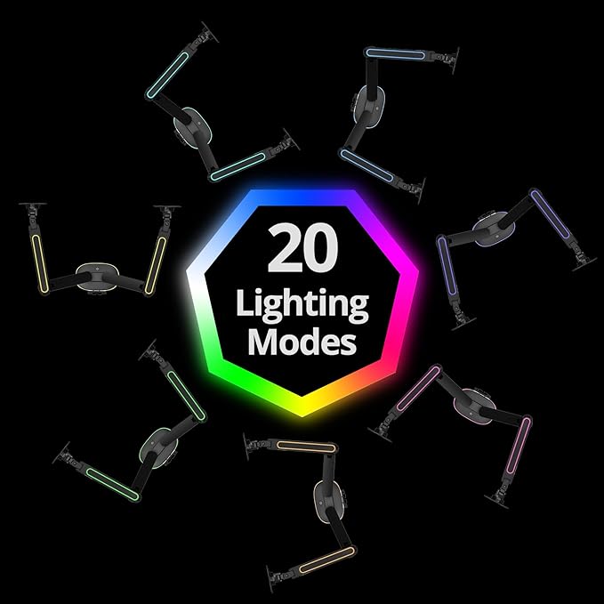 AVLT Dual 27”-43” RGB Gaming Monitor Arm Desk Mount Built-in 20 Lighting Modes Touch Button Control Fits Flat/Curved/Ultrawide Screen Height Swivel Tilt Rotation Adjustable Stand -Black