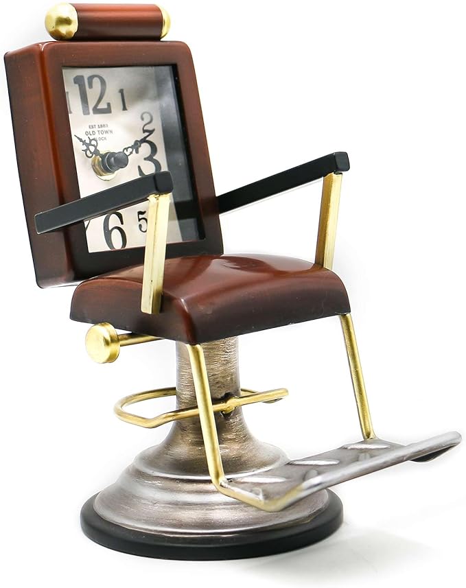 YOUKI Bronze Barber Chair Desk Clock,Hairdresser Hairstylist Gift Ideas,Unique Table Clock Battery Powered,Home Decor Ideal for Office Hotel Cafe Bedroom