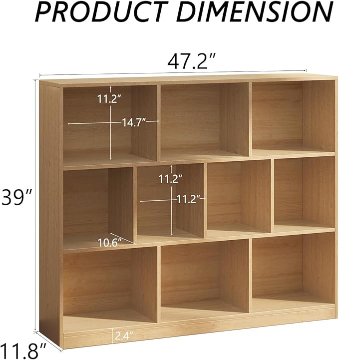10 Cube Bookshelf with Base,Wooden Cube Storage Organizer,Open Shelf Bookcase for Bedroom, Living Room, Office, Study Room