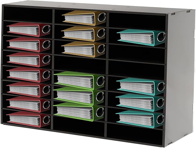 24 Slot Paper Organizer 24 Compartment Classroom Mailbox Adjustable Mail Sorter Desktop File Sorter, Paper Trays for Classroom, Office, Home (Black)