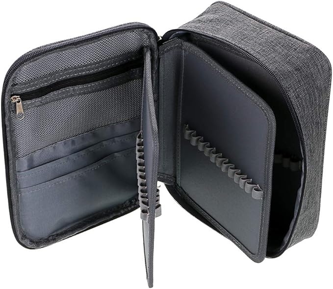 BTSKY® High Capacity Zipper Pens Pencil Case- Multi-Functional Stationery Pencil Pouch 72 Slots Colored Pencil Case Portable Pencil Bags With 2 Removable Sleeves Grey