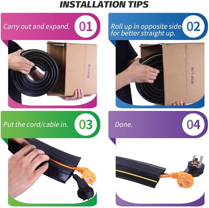 10FT Floor Cord Cover, Heavy Duty PVC Floor Cable Cover,Wire Cover to Protect Wire Prevent Cable Trips for Home Office,Cavity Size 0.94" by0.4