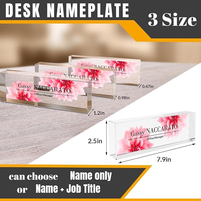 Personalized Desk Name Plate for Her, Custom Acrylic Name Plate, Boss Coworker Gift, Promotion Gifts, Office Decor Desk Plaque (Peach Blossom) 731