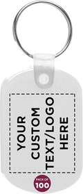 DISCOUNT PROMOS Tag Soft Plastic Keychains - 100 pack - Customizable Text, Logo - Small Key Tag Chain For Staying Organized - Rubber Key Ring Keychain – White