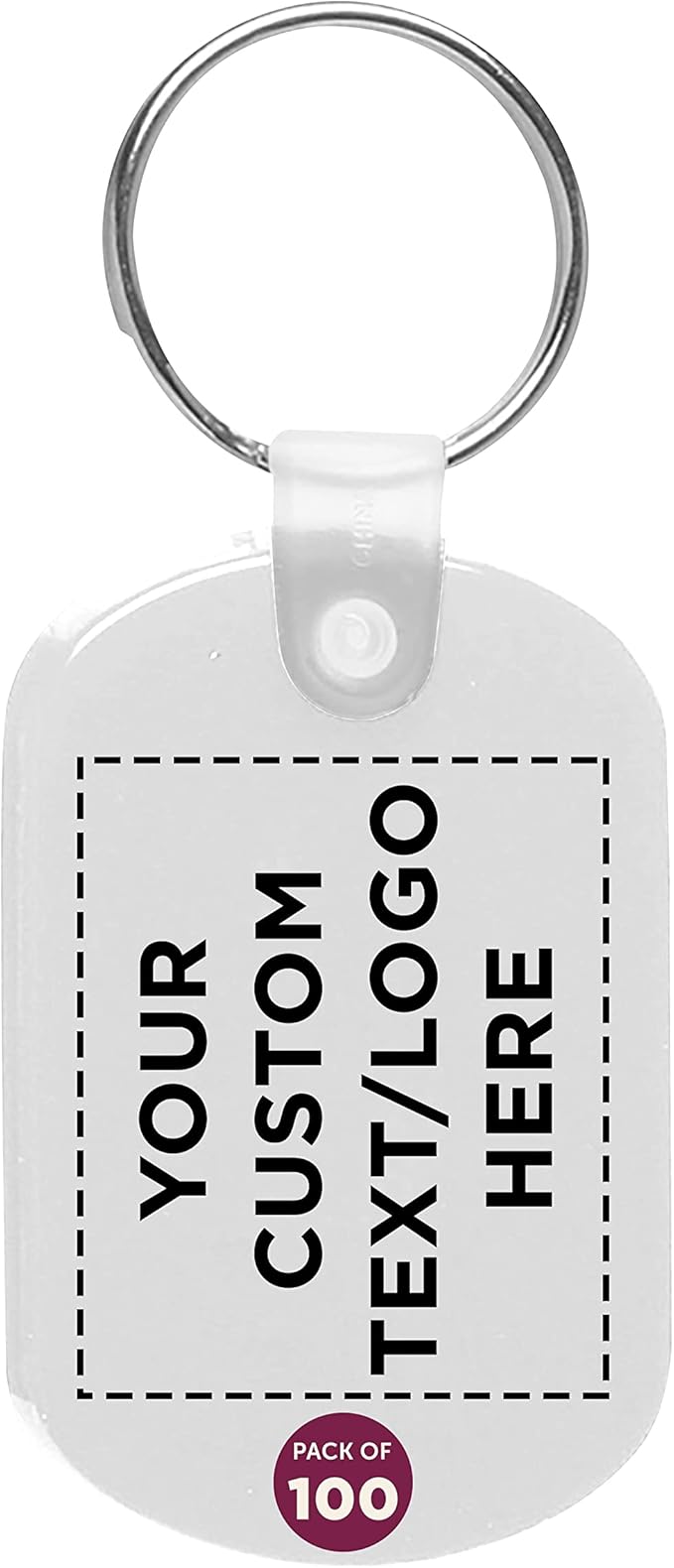 DISCOUNT PROMOS Tag Soft Plastic Keychains - 100 pack - Customizable Text, Logo - Small Key Tag Chain For Staying Organized - Rubber Key Ring Keychain – White