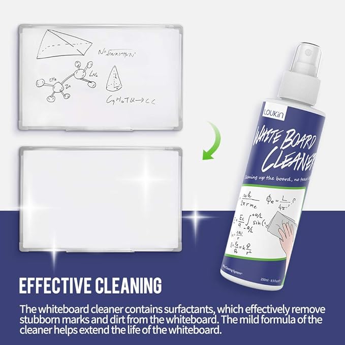 loukin Magnetic Dry Erase Eraser, Whiteboard Eraser, Glass Board Remover, 3.4 fl oz Whiteboard Cleaner Included, for Classroom, Home and Office Use (Grey)