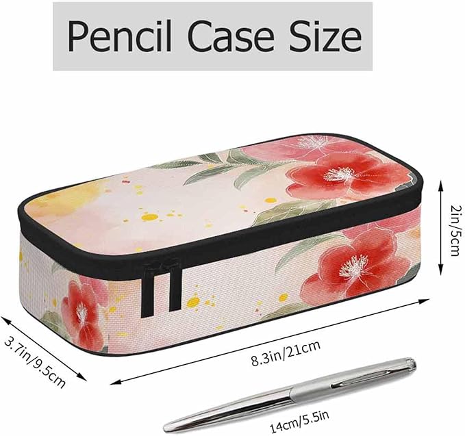 Watercolor Flowers Pencil Holder Bag Flower Plants Beautiful Pencil Case College Office School for Teens Boy Girl