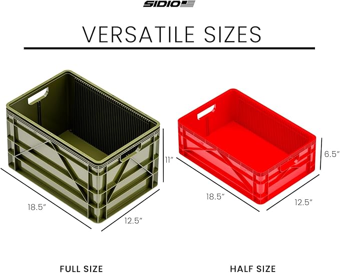 SIDIO Crate Basic Pack - 2 Full-Size & 1 Half-Size Heavy Duty Stackable Storage Bins, Totes and Containers with Dividers - Durable Plastic Organizer for Home, Office, Garage, and Outdoor Use