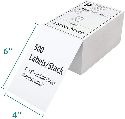2000 Labels 4 x 6 3-Proof Commercial Grade Fanfold Direct Thermal Labels Compatible with Zebra, Rollo, Munbyn, 4 Stacks White Perforated Permanent Strong Adhesive Mailing Shipping Labels