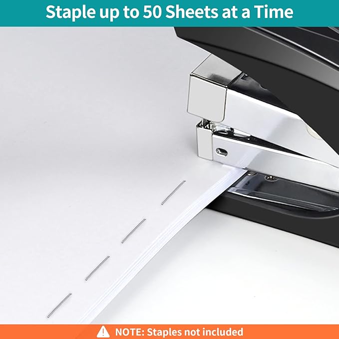 AFMAT Stapler for Desk, 50 Sheet Effortless Desktop Stapler Staple with One Finger, Portable Ergonomic Handheld Staplers Heavy Duty, Built-in Remover, Space Save Size, Good for Home & Office ES10