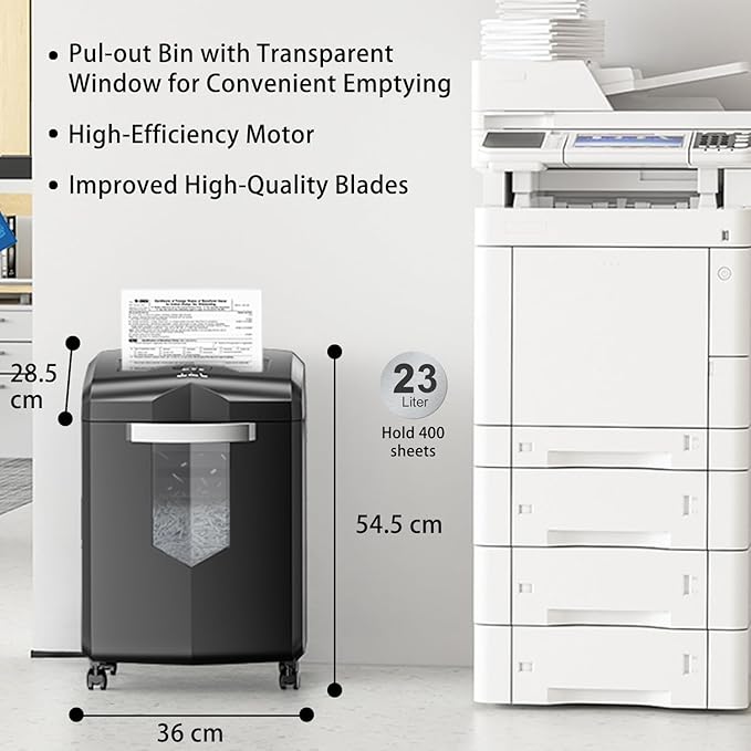 bonsaii 18 Sheet Heavy Duty Cross-Cut Paper and Credit Card Shredder, 6 Gallon Pullout Basket and 4 Casters, Black