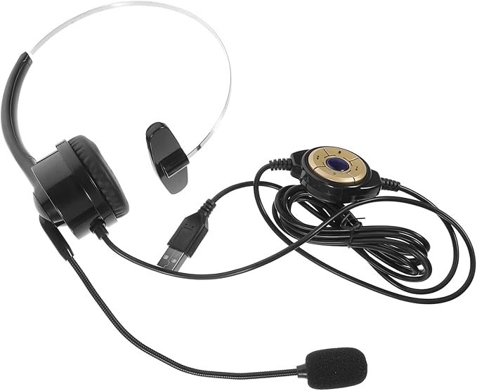 KALLORY USB Computer Headphone Single Ear Headset with Microphone for Call Center Office Use Black Head-Mounted Business Gaming Headset Compatible with PC and Cell Phone