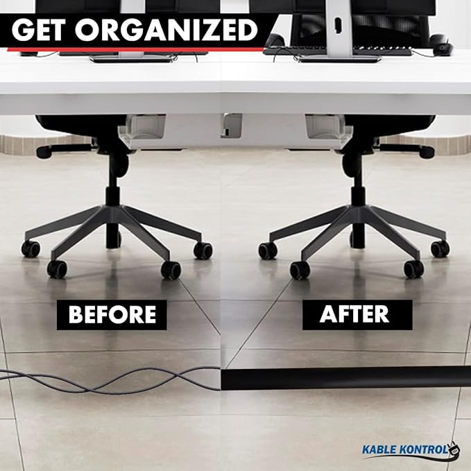 Kable Kontrol Silicone Floor Cord Cover - 5 Ft Flexible Cord Protector, Self Adhesive, for Concealing Extension Cable, Protecting Wires, Prevents Trips – 2.5in W X 0.5in H - 5 Pcs - Black