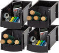 IRIS USA Medium Stackable Storage Bins, 4-Pack, 11" L x 6" W x 5" H, |Made in USA|, Plastic Open Front Shelf Bin for Organizing Parts, Hardware, Tools, Supplies, Garage Shelf, Pantry - Black