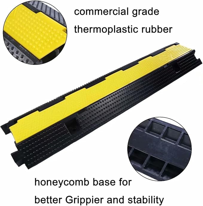 Rubber Cable Ramp Cord Cover Cable Protector Ramps Wire Hose Protective 1 Channel 22000Lbs Load Capacity Traffic Speed Bump for Asphalt Concrete Gravel Driveway Indoor Outdoor, 1 Pack