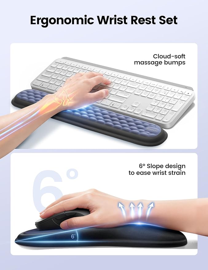 meatanty Keyboard and Mouse Pad Wrist Rest Set, Ergonomic Wrist Pad Support, Computer Hand Palm Rest Combo, Memory Foam Typing Desk Accessories Carpal Tunnel Cushion, Laptop Office Home - Blue & Gray