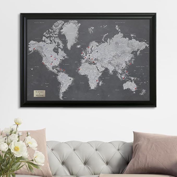 Personalized Stormy Dreams World Travel Map with Black Frame