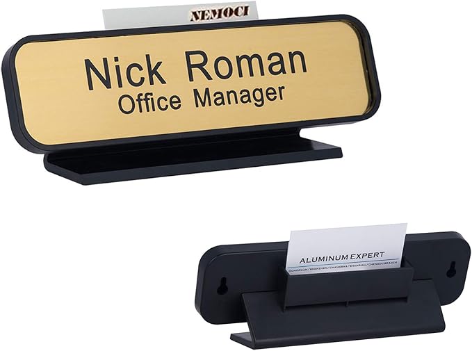 Personalized Architectural Name Plates, Office Nameplates with Wall or Desk Plastic Frame Holder, Customize Office Deskbar Nameplate or Door Signs (2"x8")