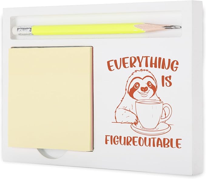 Inspirational Everything is Figureoutable Sloth Note Holder, Cute Motivation Desk Organizer for Teacher Coworker Friend, Encouragement Gift for Office School Home Note Pad Holders KBB01