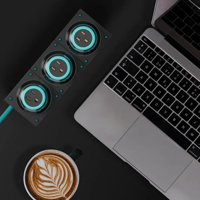 GENKI Moonbase 240W GaN Desktop Charger, Power Strip 7-Port Power Hub with 3 AC Outlets & 4 USB-C Ports (140W Max), Compact Design for Laptop/MacBook/Phone/Gaming Devices (Darkside)