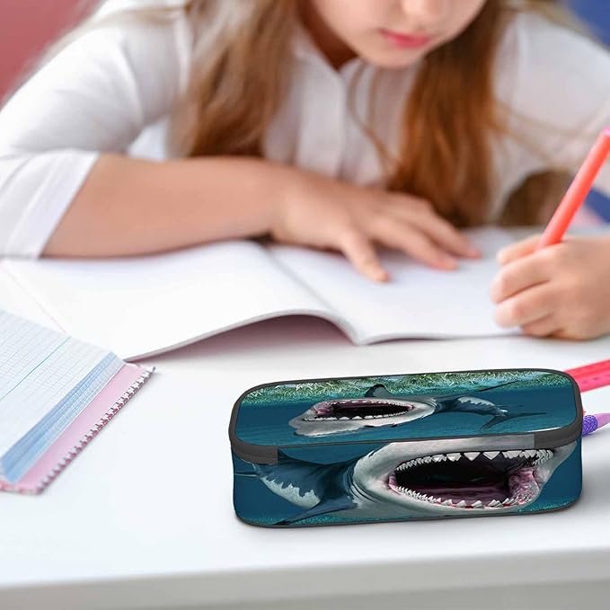 Great White Shark Pencil Case Organizer Coral Ocean Sea Fish Stationery Box Makeup Box School Supply for Boy Girl Men Women