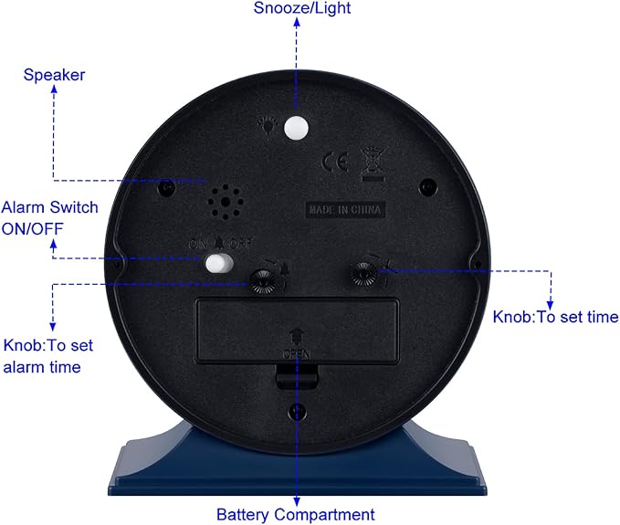 4.5"Retro Analog Alarm Clock,Vintage decor , Super Silent Non Ticking Small Clock with Manual Light, Snooze, Battery Operated, for Bedroom, Living Room, Office,Nightstand, Bedside, Desk ,Table(Blue)