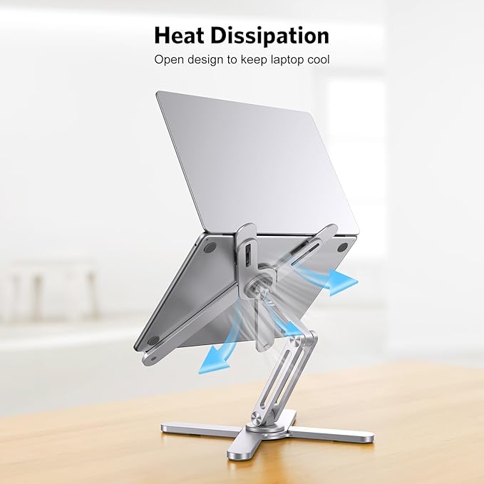 OMOTON 360° Rotating Laptop Stand Riser for Desk, Ergonomic Foldable Computer Stand Adjustable Height Angles for Collaborative Work, Easy Storage Fit Macbooks,All Laptops up to 16 inches, Silver