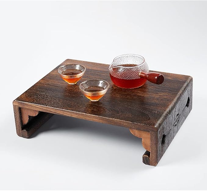 Low Wood Stool, Rectangular Bed Step Stool, Large Surface Step Ladder for Kitchen & Bathroom, Foot Rest Stool Under Desk, Portable Bed Table for Laptop and Tea