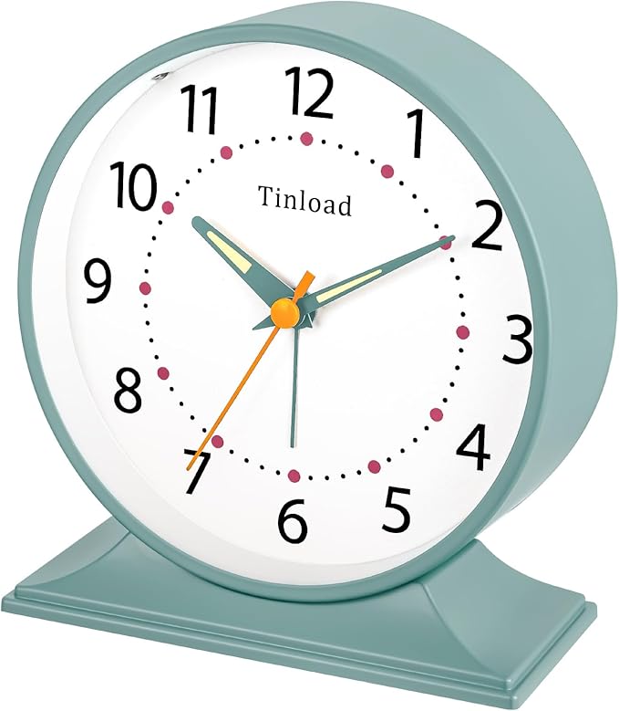 4.5" Antique Retro Analog Alarm Clock, Small Silent Bedside Desk Clock with Manual Light, Battery Operated, Snooze, for Living Room, Bedroom, Bedside, Desk(Green)