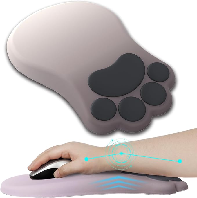 L-SPOUTTO Ergonomic Mouse Pad with Wrist Rest,Cute Cat Paw Mousepad Wrist Support,Comfortable Massage Design Computer Pain Relief Mouse Pad with Non-Slip PU Base for Desk Laptop Gaming,Gradual Brown
