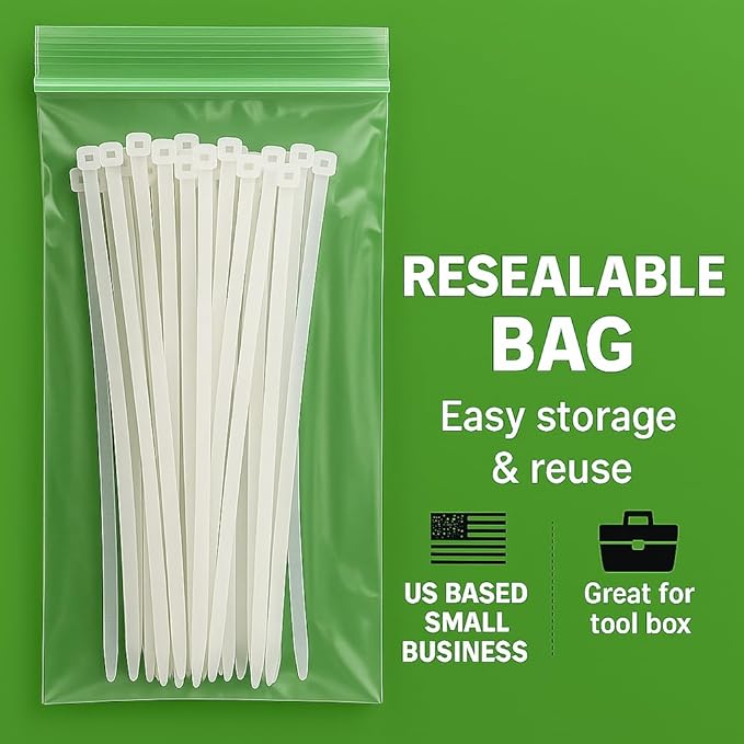 12 inch Zip Ties Clear White, 50 Lbs Tensile Strength, UV resistant, Self-locking, Multi-purpose Nylon Cable Ties, Wire Ties, Tie Wraps for Professionals, Office, Home, Cable Management by Nirah