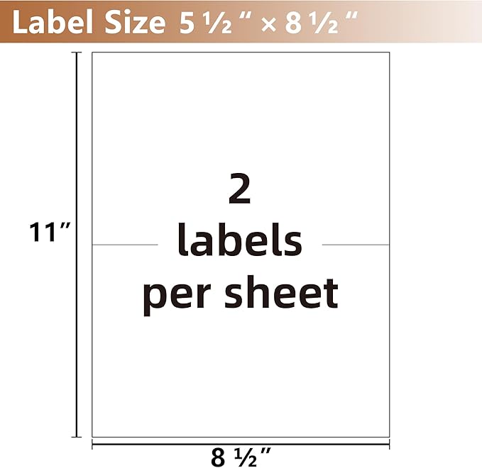 VZCPYTPM 200pcs Printable Shipping Labels,5.5" x 8.5" Adhesive Sticker for Printer,for Mailing,Packing,Address Labels,Organizing & Office Use