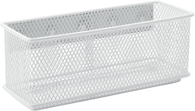 dedoot Magnetic Pencil Holder, White Mesh Pen Organizer Strong Magnetic Storage Basket Organizes Pens, Pencils, Markers for Whiteboard, Locker, Fridge, Cubicle Desk, Offices 6.3x2.3x2.6inch