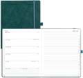 POPRUN Weekly Planner 2025-2026 (Large 8.5''x 10.5'') Academic Calendar (JUL.25 - JUN.26) Appointment Book with Monthly Tabs, Leather Soft Cover, Inner Pocket, 100 GSM - Petrol Green