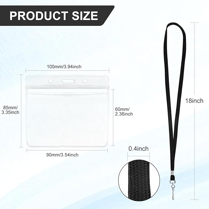 50 Pack ID Card Name Tag Badge Holders with Lanyards Black Lanyards with Clear Horizontal Waterproof Name Badge ID Card Holders for Office School Travel (Black)