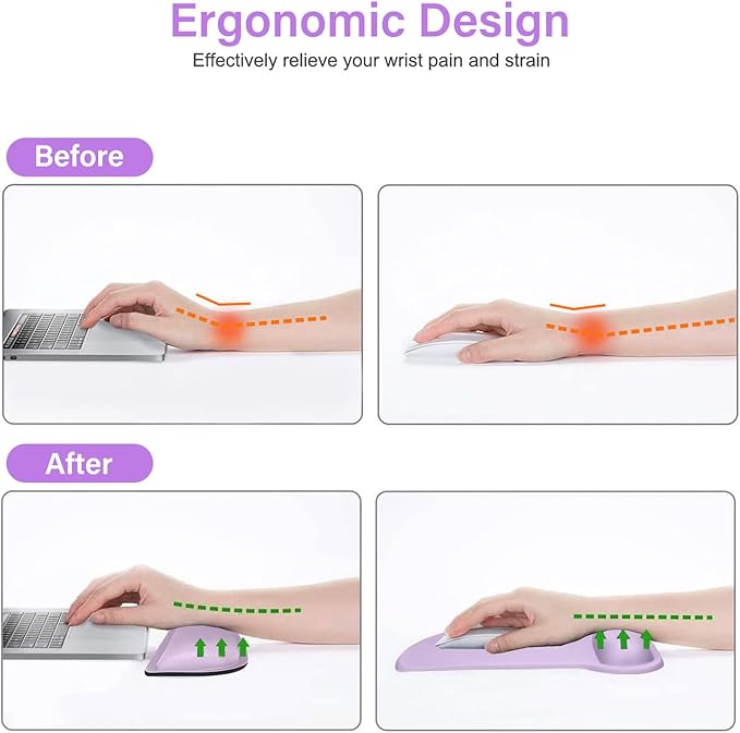 MOSISO Wrist Rest Support for Mouse Pad & Keyboard Set, Ergonomic Mousepad Non-Slip Base Home/Office Pain Relief & Easy Typing Cushion with Neoprene Cloth & Raised Memory Foam, Dusty Lilac