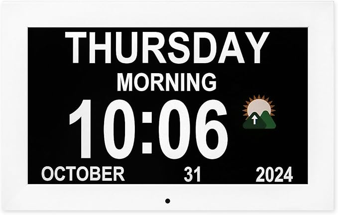 Digital Alarm Clock, Multiple Alarm Functions, Clock with Date and Week, Digital Alarm and Electronic Calendar for Seniors (White, 10inch)